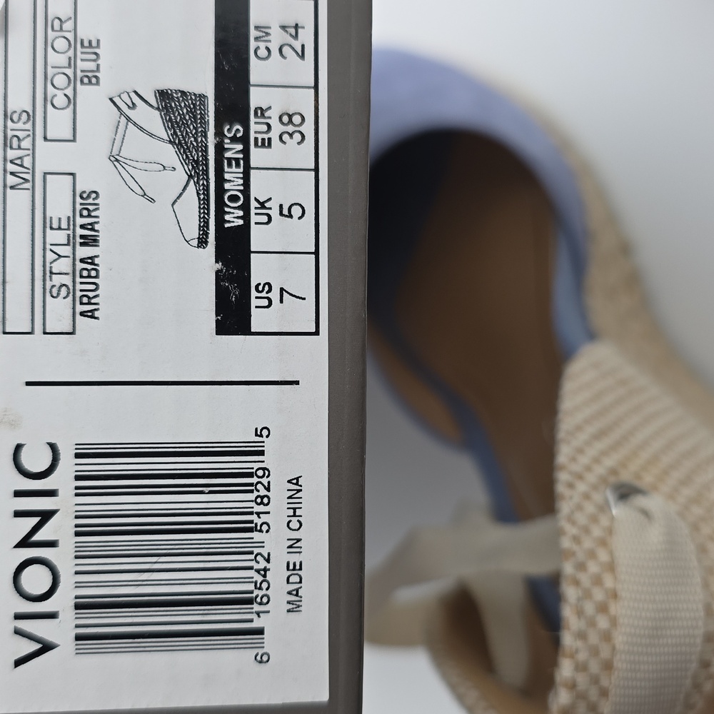 NIB Vionic Aruba Maris Blue and Cream Espadrille Jute Wrap Wedge Women's Size 7 - Picture 9 of 10